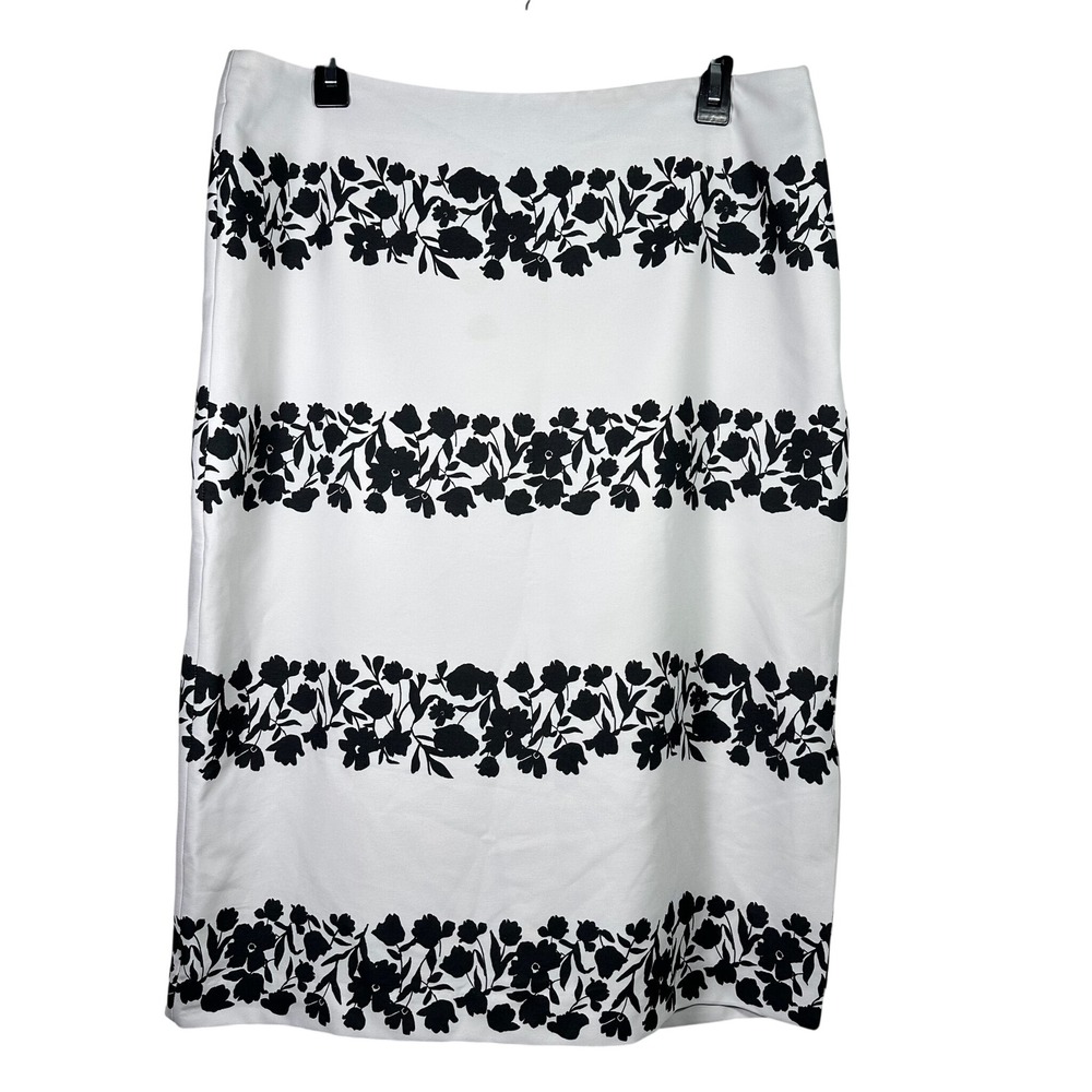 Ann Taylor Factory Black White Floral Pencil Skirt Size‎ 12 Knee Length Lined